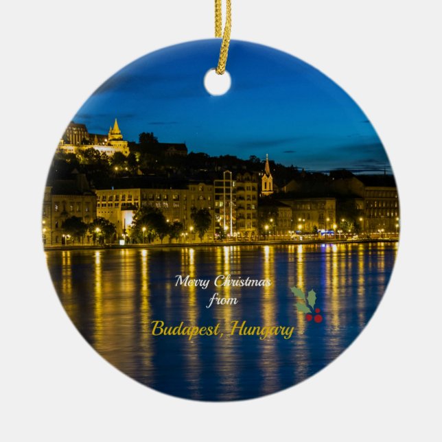 Adorno De Cerámica Merry Christmas from Budapest, Hungary, (Frente)