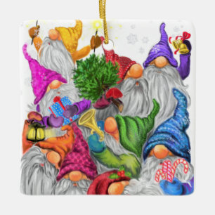 Adorno De Cerámica Merry Christmas Gnome Fiesta Funny Drawing