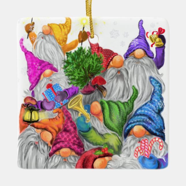 Adorno De Cerámica Merry Christmas Gnome Fiesta Funny Drawing (Anverso)