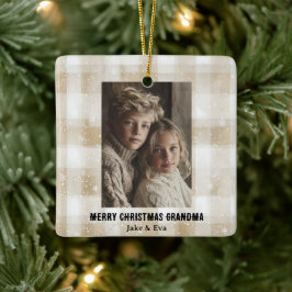 Adorno De Cerámica Merry Christmas Grandma | Family Photo Ornament