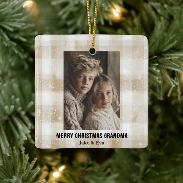 Adorno De Cerámica Merry Christmas Grandma | Family Photo Ornament (Árbol)