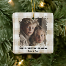 Adorno De Cerámica Merry Christmas Grandpa | Family Photo Ornament