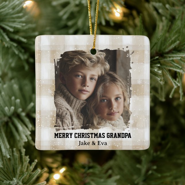Adorno De Cerámica Merry Christmas Grandpa | Family Photo Ornament (Árbol)