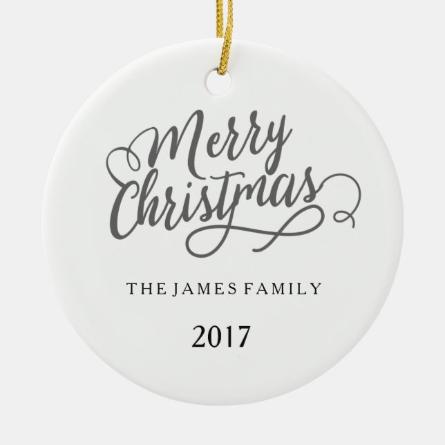 Adorno De Cerámica Merry Christmas Modern Family Name (Frente)