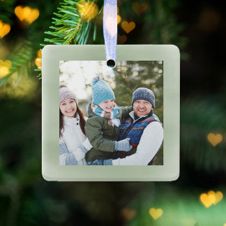 Adorno De Cerámica Merry Christmas Photo Green Script Simple