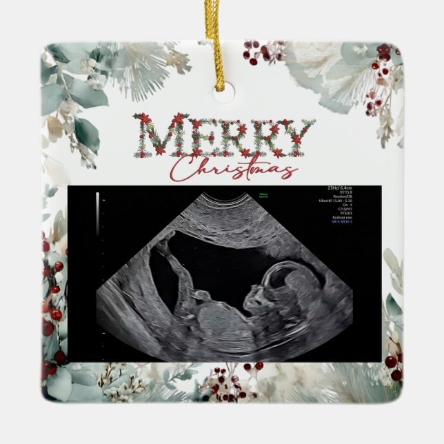 Adorno De Cerámica Merry Christmas Pregnancy Ultrasound (Anverso)
