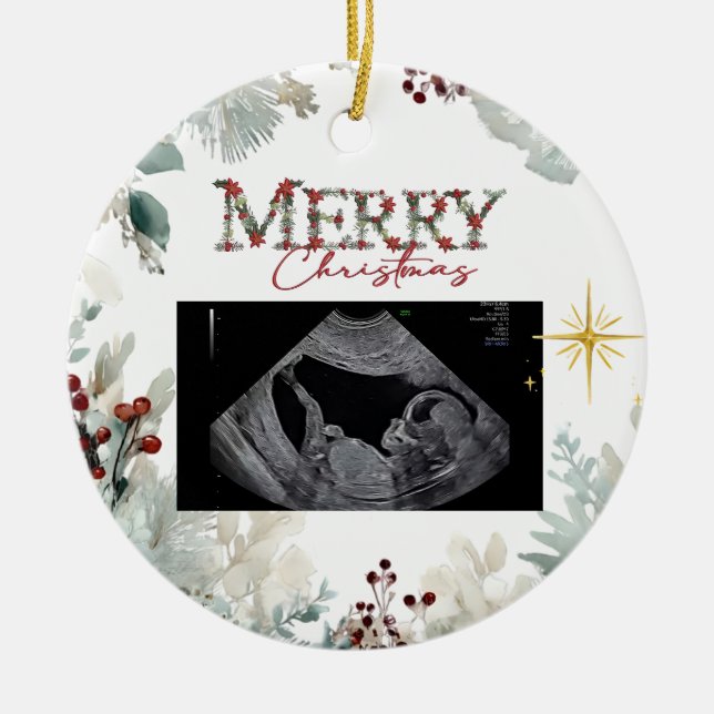 Adorno De Cerámica Merry Christmas Pregnancy Ultrasound (Frente)