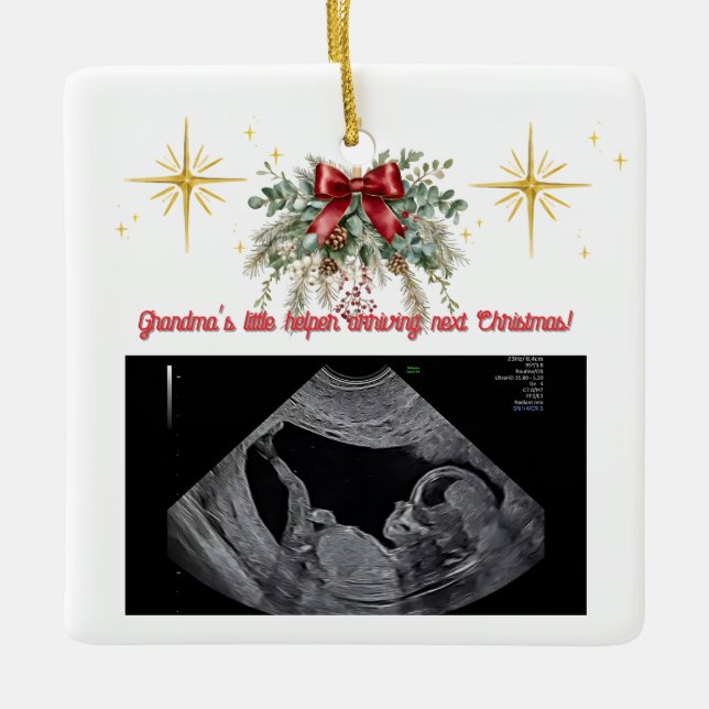 Adorno De Cerámica Merry Christmas Pregnancy Ultrasound Photo Grandma (Anverso)