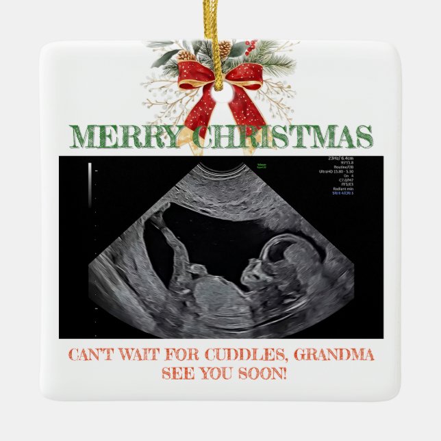 Adorno De Cerámica Merry Christmas Pregnancy Ultrasound Photo Grandma (Anverso)