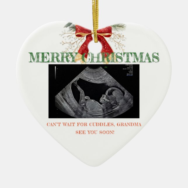 Adorno De Cerámica Merry Christmas Pregnancy Ultrasound Photo Grandma (Frente)