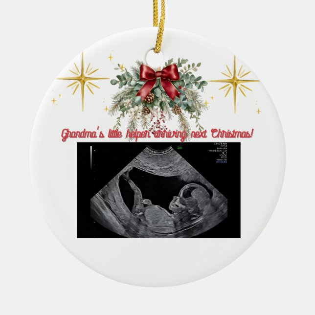 Adorno De Cerámica Merry Christmas Pregnancy Ultrasound Photo Grandma (Frente)