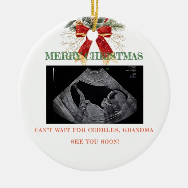 Adorno De Cerámica Merry Christmas Pregnancy Ultrasound Photo Grandma (Frente)