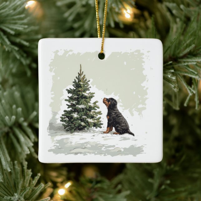 Adorno De Cerámica Merry Christmas Rottweiler Dog Christmas Tree (Árbol)