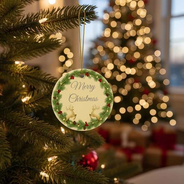 Adorno De Cerámica Merry Christmas Round Ornament with Holiday Design (Subido por el creador)