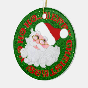 Adorno De Cerámica Merry Christmas Santa Face ROUND ORNAMENT