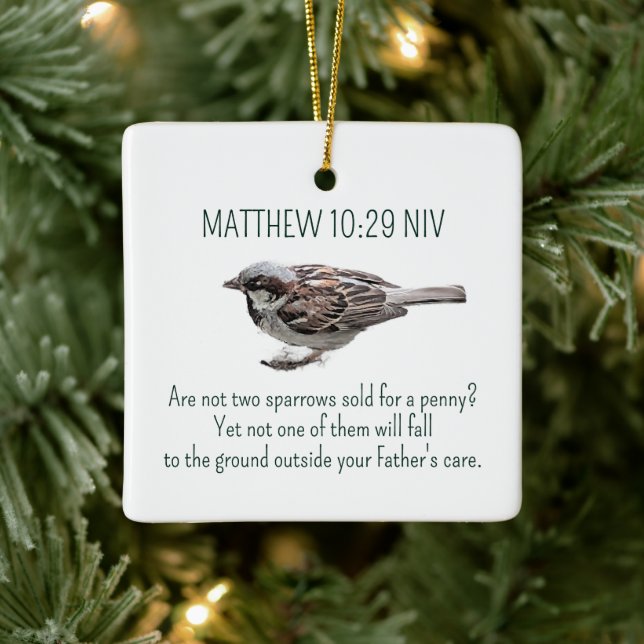 Adorno De Cerámica Merry Christmas Sparrow Bird Christian White (Árbol)