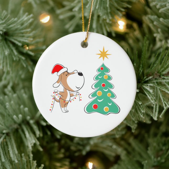 Adorno De Cerámica Merry Christmas Tree Cupy Perro Santa Hat (Árbol)