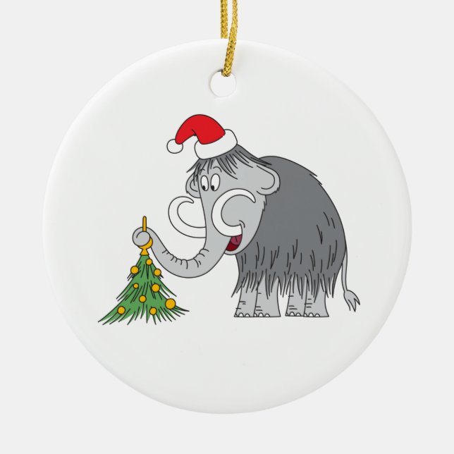 Adorno De Cerámica Merry Christmas Tree Cute Mammoth Santa Hat (Frente)