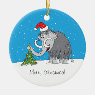 Adorno De Cerámica Merry Christmas Tree Cute Mammoth Santa Hat