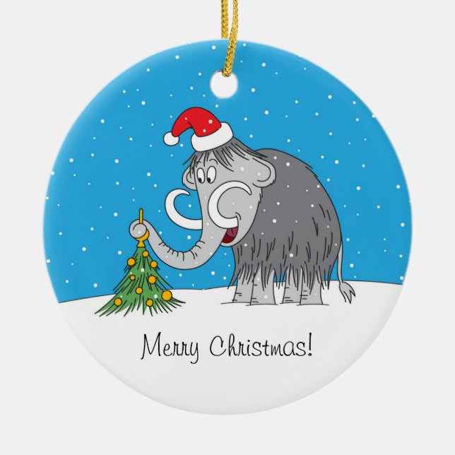 Adorno De Cerámica Merry Christmas Tree Cute Mammoth Santa Hat (Frente)