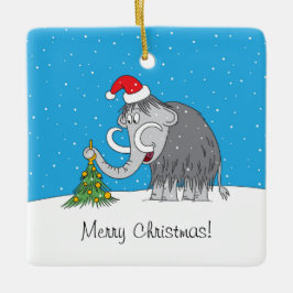 Adorno De Cerámica Merry Christmas Tree Cute Mammoth Santa Hat