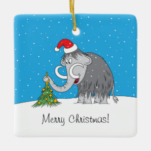 Adorno De Cerámica Merry Christmas Tree Cute Mammoth Santa Hat