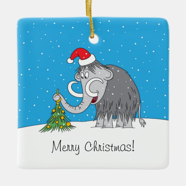 Adorno De Cerámica Merry Christmas Tree Cute Mammoth Santa Hat (Anverso)