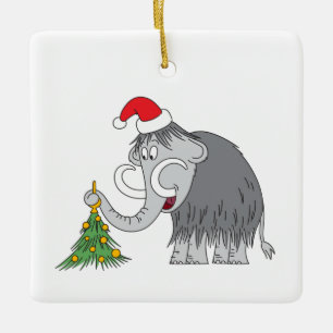 Adorno De Cerámica Merry Christmas Tree Cute Mammoth Santa Hat