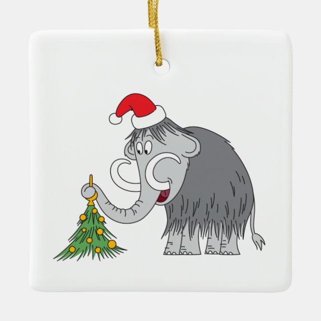 Adorno De Cerámica Merry Christmas Tree Cute Mammoth Santa Hat (Anverso)