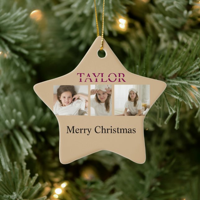 Adorno De Cerámica Merry Christmas Tree Ornament – Kid Photo And Name (Árbol)
