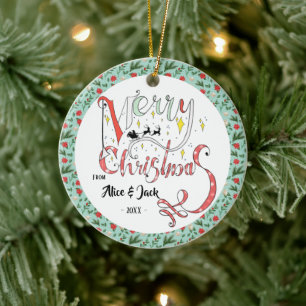 Adorno De Cerámica Merry Christmas Typography Navidades de texto edit