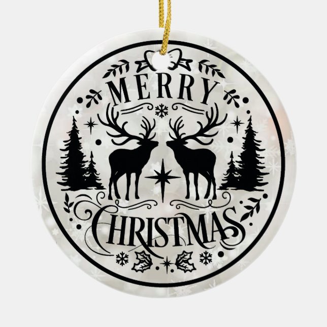 Adorno De Cerámica Merry Christmas wishes with Reindeers (Frente)