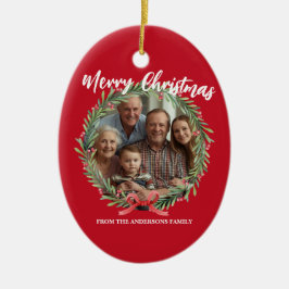 Adorno De Cerámica Merry Christmas Wreath Photo Personalized Family N