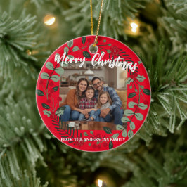 Adorno De Cerámica Merry Christmas Wreath Photo Personalized Family N