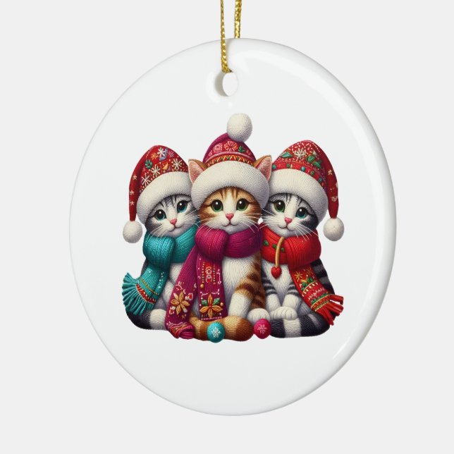Adorno De Cerámica Merry Christmas Yarn Cat Ornament  (Izquierda)
