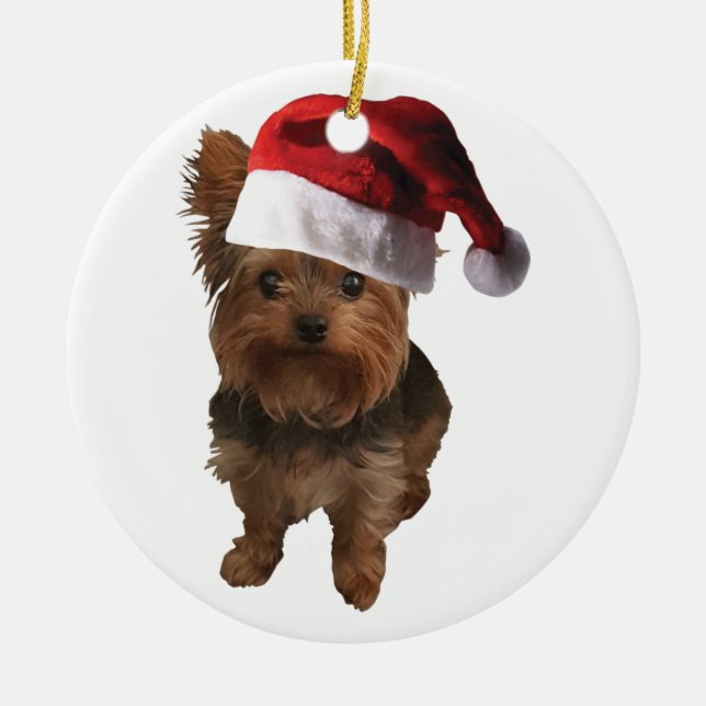 Adorno De Cerámica Merry Christmas Yorkie (Frente)