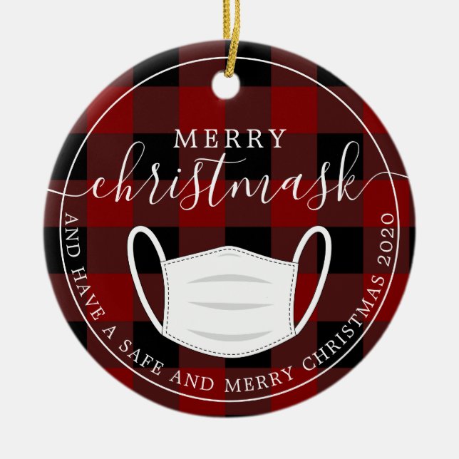 Adorno De Cerámica Merry Christmask máscara roja plantina máscara (Frente)
