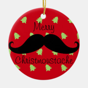 Adorno De Cerámica Merry Christmustache Ornament Round