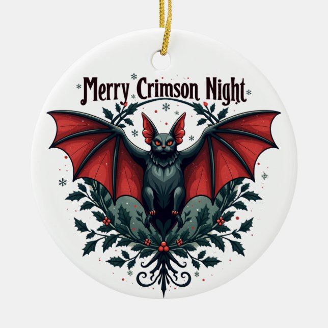 Adorno De Cerámica Merry Crimson Night Christmas Bat Ornament (Frente)