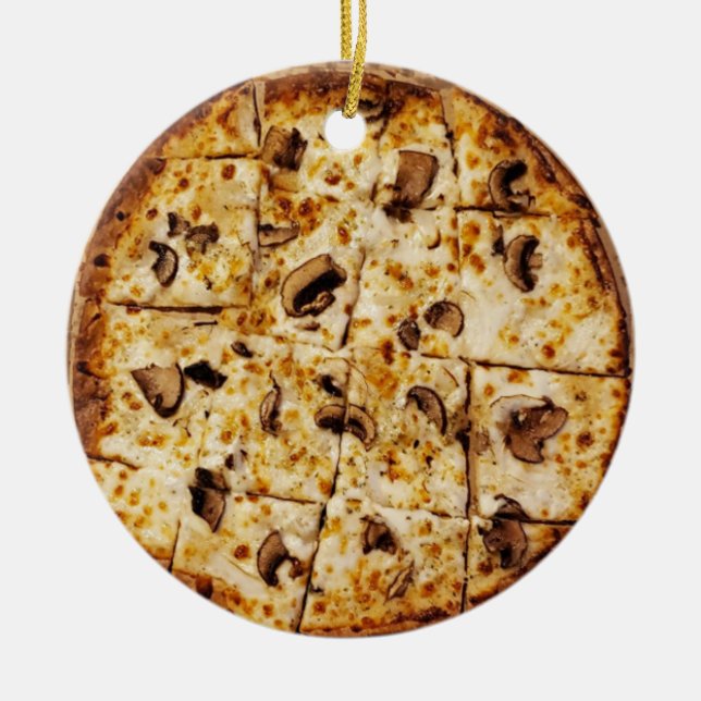 Adorno De Cerámica Merry Crustmas Mushroom Pizza (Frente)