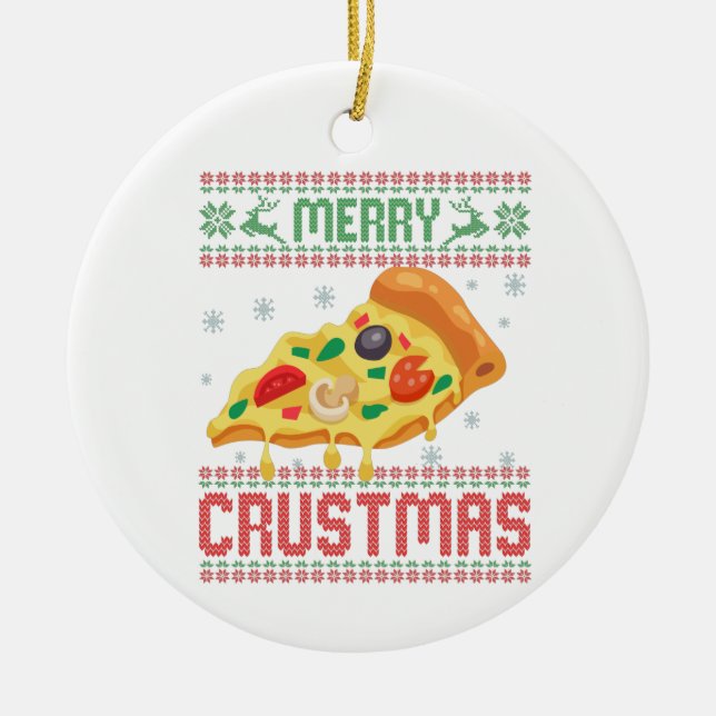 Adorno De Cerámica Merry Crustmas Navidades divertidos Pizza Sudadera (Frente)