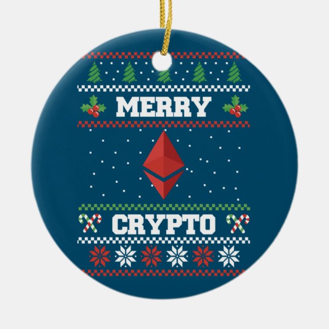 Adorno De Cerámica Merry Crypto Ethereum Ugly Navidades Sweater (Frente)