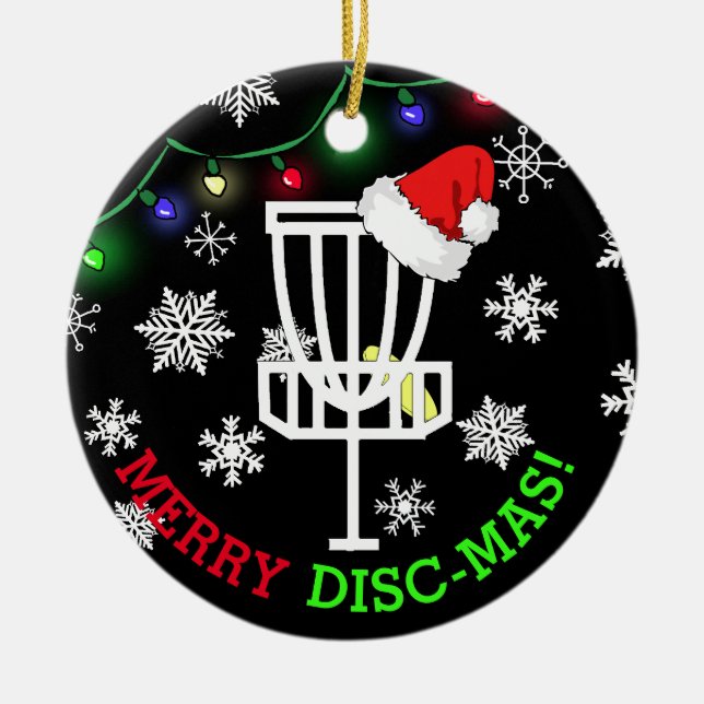 Adorno De Cerámica Merry Disk-Mas Funny Disk Golf Navidades (Frente)