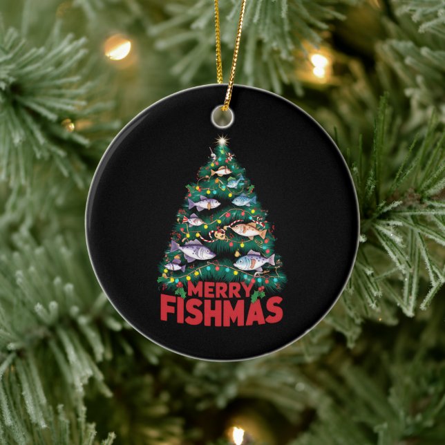 Adorno De Cerámica Merry Fishmas Christmas Tree Enfoca la pesca de pe (Árbol)