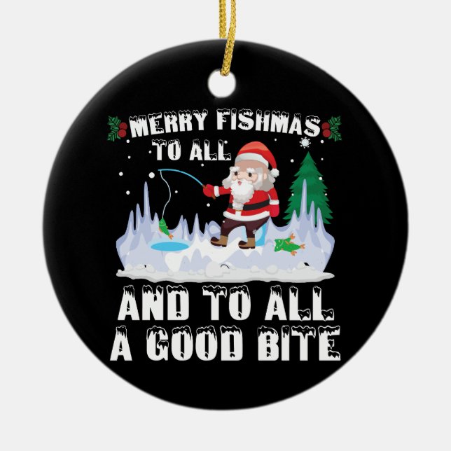 Adorno De Cerámica Merry Fishmas Graciosa Pesca Pescador Navidad (Frente)