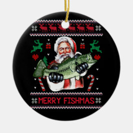 Adorno De Cerámica Merry Fishmas Santa Fishing Navidades feos suéter