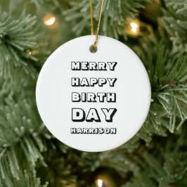 Adorno De Cerámica Merry Happy Birthday nombre personalizado Navidade