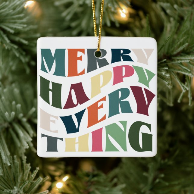 Adorno De Cerámica Merry Happy Everything Groovy Holiday Photo (Árbol)