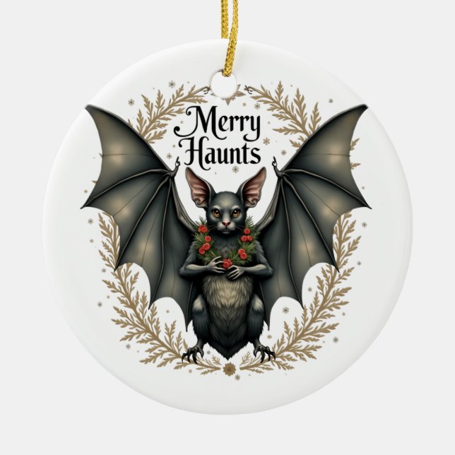 Adorno De Cerámica Merry Haunts Gothic Bat Ornament (Frente)