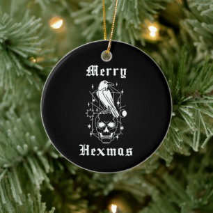 Adorno De Cerámica Merry Hexmas Witch Skull Spookong Witchcraft